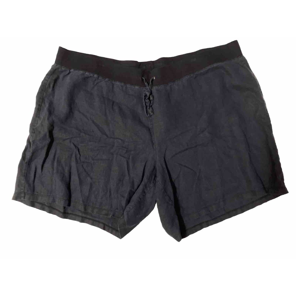 Talbots Linen Shorts Women's Plus Sz 3X  Blue‎ Pull On Drawstring Knit Waistband